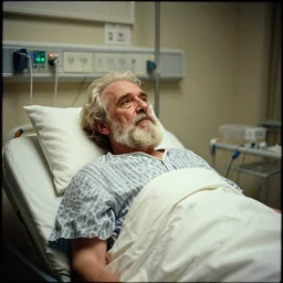 7 0 s movie still of a old root man in the hospital, cinestill 8 0 0 t 3 5 mm eastmancolor, heavy grain, high quality, high detail