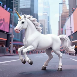 a vivid photo of a unicorn galloping through times square in the 8 0 s, there are cars, long exposure