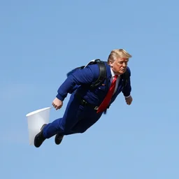 donald trump flying using a jetpack