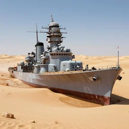 A WW2 battleship, beached in the Sahara desert, Unreal Engine 5