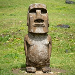 antropomorphic, humanoid moai statue with arms and legs.