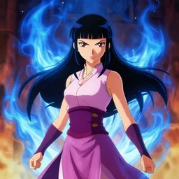 poster of Princess Azula in the style of JM Animation, blue fires burning in the background, highly detailed, golden ratio, cinematic lighting