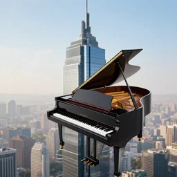 a skyscraper made from grand piano