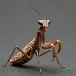 portrait of an insectoid, predatory praying mantis, brown exoskeleton, thin antennae, flat triangle - shaped head, concept art, deep focus, fantasy, intricate, highly detailed, digital painting, artstation, matte, sharp focus, illustration, art by marc simonetti