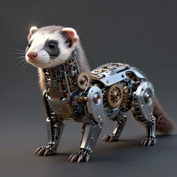 full - body ferret made from robotic parts, robotic, gears, intricate, sharp focus, lens flare, bloom, illustration, highly detailed, digital painting, concept art, matte, art by ruan jia and wlop and greg rutkowski, masterpiece