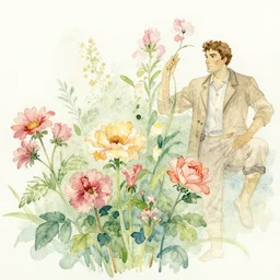flowers on watercolor paper background art by kay nielsen and walter crane, illustration style, watercolor