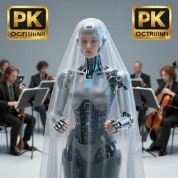 Michael Whelan art directs a cybernetic orchestra, veil in the dust, photorealistic, 3d render, award winning render, unreal engine, octane render, studio lighting, 8k, hd