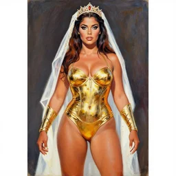 sc - fi movie poster from the 7 0's, young thick bride dejah thoris, gold bikini armor, acrylic painting, by leyendecker