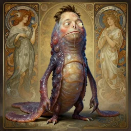 far away, full body shot of elon musk as slimy anthropomorphic mollusk character, drool, intricate, elegant, highly detailed, digital painting, artstation, concept art, wallpaper, smooth, sharp focus, illustration, art by h. r. giger and artgerm and greg rutkowski and alphonse mucha
