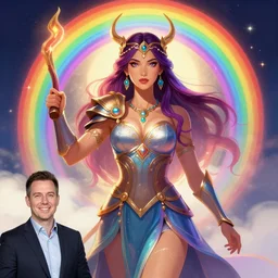 a rainbow goddess mystic female warrior leader by ross tran digital artwork business leader