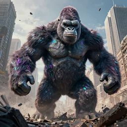 long shot camera view of king kong - carnage - hybrid supervillain monster, destroying a city, intricate artwork, concept art, octane render, deviantart, cinematic, key art, hyperrealism, iridescent accents, portrait photograph, nikon 3 5 mm, photograph by greg rutkowski