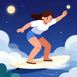 ( ( dither ) ) a young woma surfing in space, colorful, ( ( mads berg ) ), christopher balaskas, ( ( victo ngai ) ), rich grainy texture, detailed, dynamic pose, light blue filter, grainy lights, high contrast, dark tint, shaded, editorial illustration, volumetric