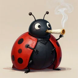 a digital painting of a cartoon ladybug smoking a marijuana joint, trending on artstation