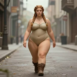 a pretty dwarven woman walking in city streets, by johan grenier, fantasy artwork, secret of mana, intricate braided hair, short chubby plump figure, smooth, centered