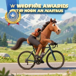 horse bicycle!!!, cycling!!, anthropomorphic!!!, mountains, award winning photo,