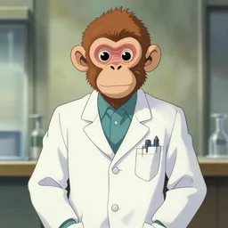 a scientist monkey wearing a lab coat, illustration concept art anime key visual trending pixiv fanbox by wlop and greg rutkowski and makoto shinkai and studio ghibli and kyoto animation symmetrical facial features