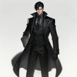 a highly detailed illustration of kento yamazaki as pale skin hero wearing black suit and tie with coattails, yellow eyes, dramatic standing pose, intricate, elegant, highly detailed, centered, digital painting, artstation, concept art, smooth, sharp focus, league of legends concept art, wlop.