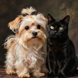 maltese dog,black cat taking a selfie