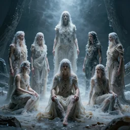 seven trials of the deprived hunger cult, freezing inhabitants of the impoverished firmament in the style of Howard Lyon and Michelangelo, fantastic reality, dramatic lighting, establishing shot, 8k resolution – W 1024