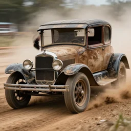 car photography, award winning photo of an ultra detailed intricate dirty vintage 1 9 2 0 s ford cars on speeding very fast on dirt, dirt and dust, fast shutter speed, motion blur, tiny gaussian blur, highly detailed, highly intricate, depth of field, trending on top gear