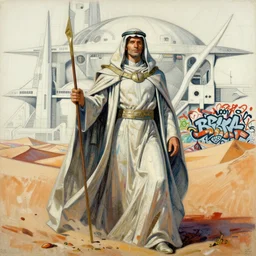 frank herbert's dune themed majestic muad - dib prophet sketch by sachin teng, moebius, artgerm, alphonse mucha, masterpiece, organic painting, matte painting, futuristic geometrical drawing shapes, desert ambience, hard edges, cinematic character art movie poster by drew struzan, graffiti, street art by sachin teng