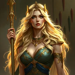 liz hurley as high priestess, blonde hair, artstation