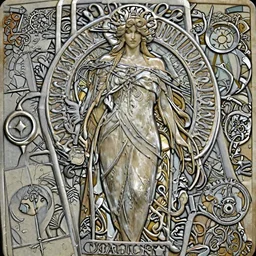 unreal engine render + a goddess, tarot card, dark souls colour scheme, smooth, coherent, high detailed, by Karol Bak outlines by Alphonse Mucha, featured on artstation, instagram HD, unreal engine