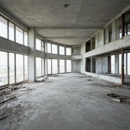 inside the top floor of an abandoned skyscraper