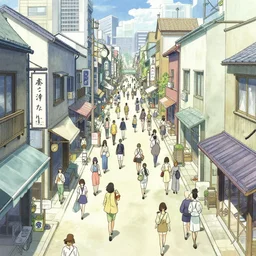 fantasy city in the style of yoshitaka amano, crowded street