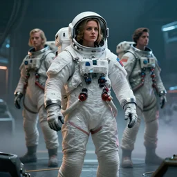 grace kelly in a spacesuit by mahmoud farshchian, mia brownell, very detailed, maximalism, ambient occlusion, volumetric light, atmospheric haze, hyper realism, cyberpunk shading, cinematic composition, realistic render, photorealistic, wide shot