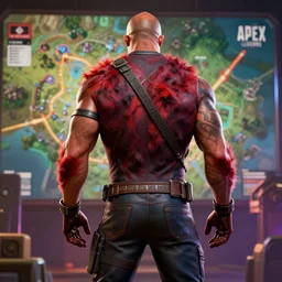 the dwayne johnson in apex legends behind him bloodhound character from apex legends, the apex legends olympus map in the background, graphic novel, visual novel, cinematic, 3 - dimensional, 3 d, global illumination, ray tracing reflections