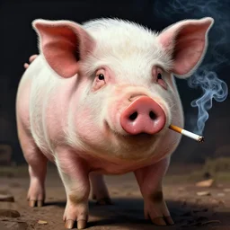angry pig smoking a cigarette, front photo, by john berkey, colorful, super quality, powerful detail