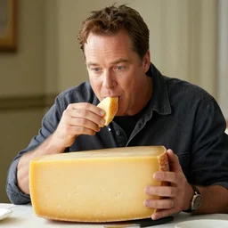 billy bob thornton eating a large wheel of cheese,