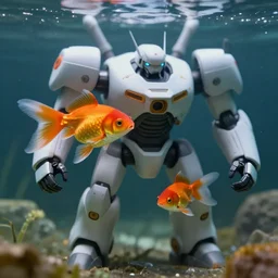 a goldfish controlling a mechsuit