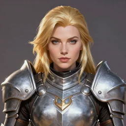 masterpiece head-on symmetrical centered painted portrait, Imogen Poots as a paladin, blonde hair, glorious, wearing full metal armour, overwatch character Blizzard Hearthstone concept art, pixar, maya engine on stylized background, splash comics, global illumination lighting, trending on artstation, by lois van baarle, ilya kuvshinov, rossdraws