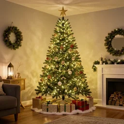 christmas room decoration, 8 k, realistic, very detailed, realistic lightning