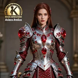 photo of a beautiful! warrior with ruby encrusted armour, highly detailed, 8 k, hdr smooth, sharp focus, high resolution, award - winning photo, dslr, 5 0 mm