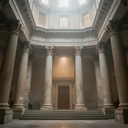 inside of a magnificent classical temple, ambient light, mist