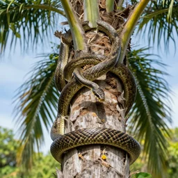 a snake wrapped around a palm tree