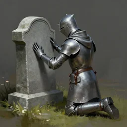 a knight kneeling down a tombstone, concept art, trending on artstation, wlop, ross draws, digital painting, mixed media