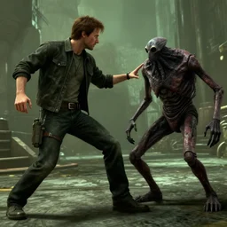 gordon freeman in - game edition trying to kill a vortigaunt