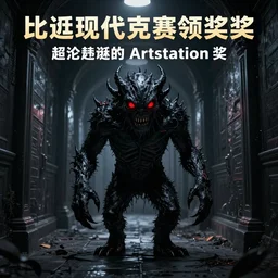 [ horrific anthropomorphic pitch black creature with glowing red eyes ]! standing in an [ immensely dark corridor ]!, digital art style, concept art, trending on [ artstation ], contest winner, award winning, 4 k quality