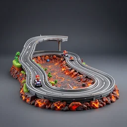 diorama of a lava-themed mario kart track, studio lighting, high quality photo