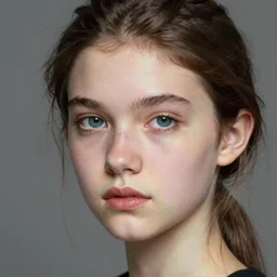 close - up portrait of beautiful young girl, gray background, art by egon schiele