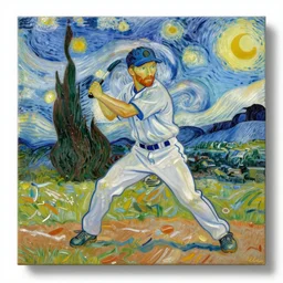 a van gogh style painting of an baseball player
