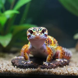 angry gecko sitting inside a terrarium