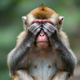 blurred picture of a monkey covering its eyes