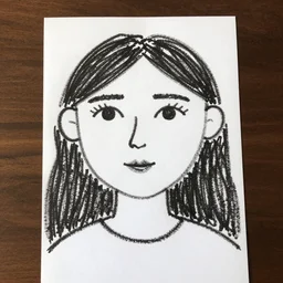 minimal face woman drawn by a three year old in crayon