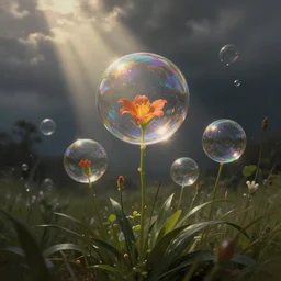 bubble flowers, digital painting, magic realism, cinematic lighting