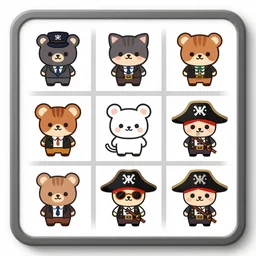item selection screen, grid, 2 d sprite, art deco era gangsters, chibi animals, chibi pirates